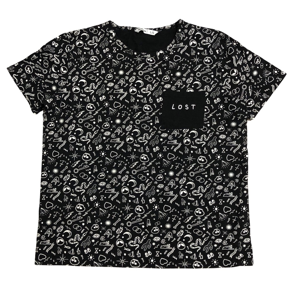 Black tee AOP Mystical Alien 👽 Snake Magic LOST Skull t-shirt Moon 🧿 Evil Eye